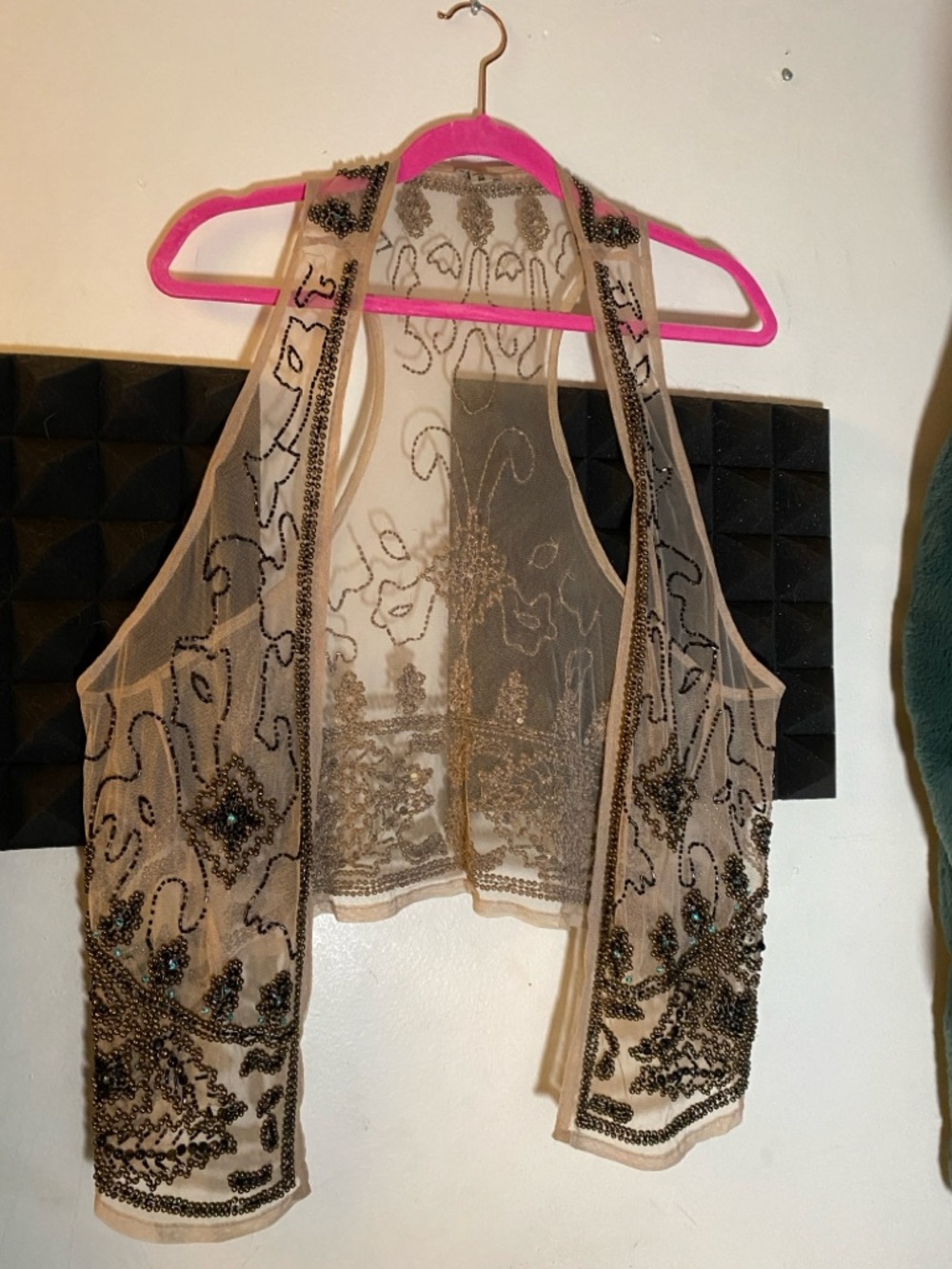 Beaded Sheer Embroidered Vest in Nude